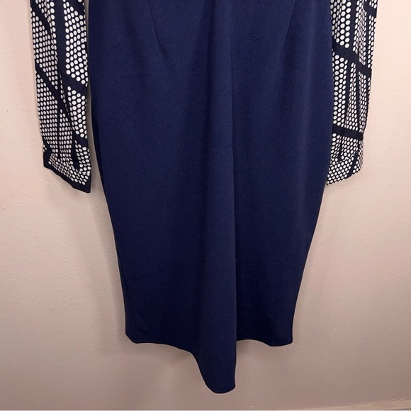 Size 6 Blue White Long Sleeve Dress Dot Print Bow Neckline Accent Zip Closure - Picture 9 of 16